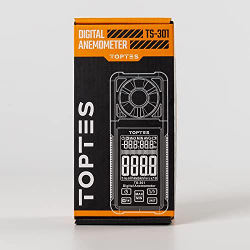 TopTes TS-301 Anemometer Wind Speed Meter, 2.26-Inch Display Wind Meter with Backlight, Max/Min/Average - Orange