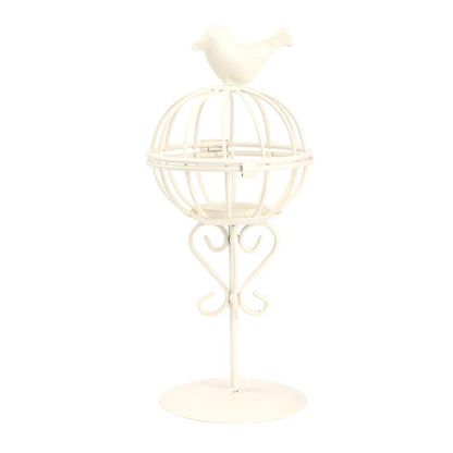 Vistreck Hollow Out Bird Cage Iron Candle Holder - Unique Candlestick Decor for Home & Café (White)
