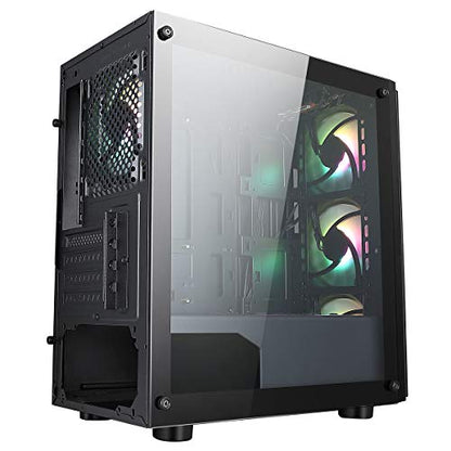 CiT Flash ARGB PC Gaming Case, Micro-ATX, 4 x 120mm ARGB Rainbow Fans Included, Tempered Glass, LED Button, 8 Fan Support, Water-Cooling Ready | Black