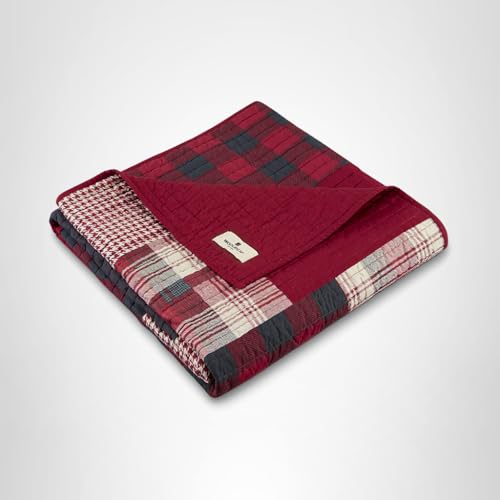 Woolrich Luxury Quilted Throw - Cabin Lifestyle, Patchwork with Moose Design All Season, Lightweight and Breathable Cozy Bedding Layer Throws for Couch Sofa, 50" W x 70" L, Sunset Red
