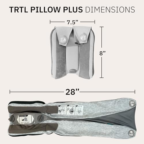 trtl Pillow Plus - Adjustable Neck Pillow for Traveling - Plane Pillow with Foam Padding for Head and Neck Support - Machine Washable - Waterproof Carry Bag - Charcoal