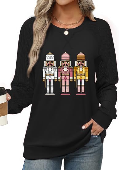 Ohhettm Sweatshirt for Women Crewneck 2025 Fashion Cable Knit Long Sleeve Loose Lightweight Sweater Fall Pullover Blouses Top Xmas Black 2XL