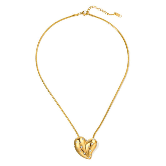 NUZON 18K Gold Plated Micro-pave CZ Heart Pendant Necklace for Women Chunky Charm Peach Heart Shaped Crystal Necklace Trendy Statement Jewelry 18’’