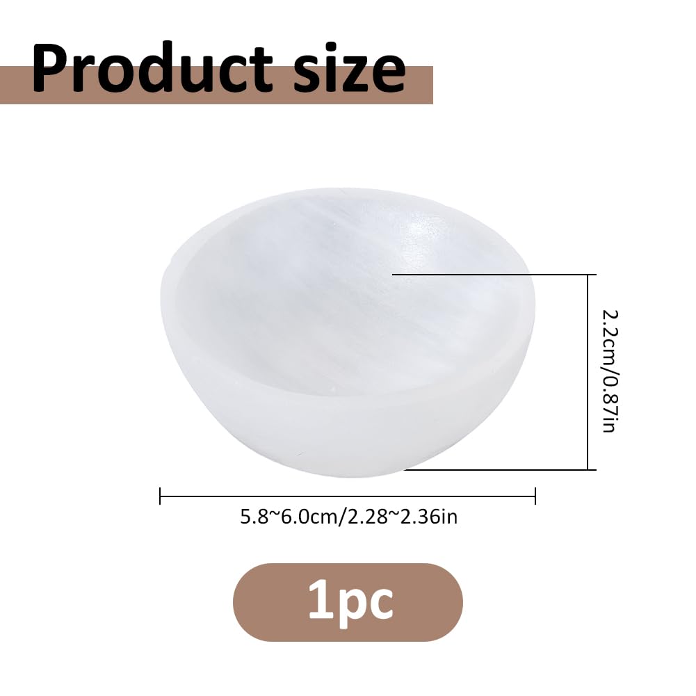 SUPERFINDINGS Selenite Crystal Smudge Bowl 2.3-2.4 Inch Ghost White Round Crytal Reiki Gemstone Holder Bowl for Cleansing Smudging Decoration Gifts