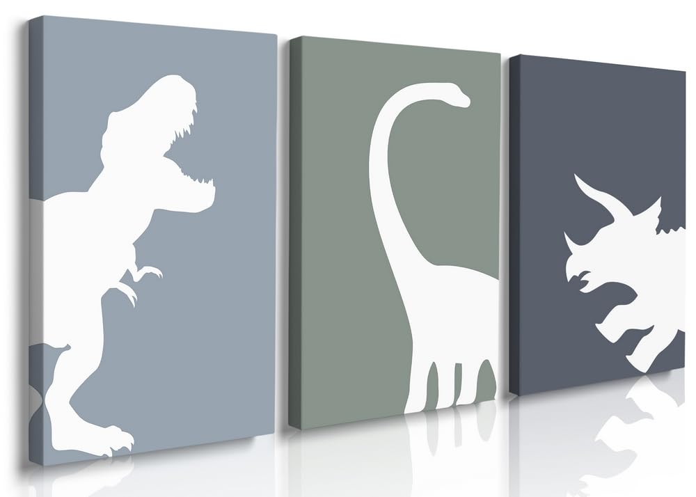 GUBIYU Dinosaur Wall Decor T-Rex Art Set of 3, Boys Room Aesthetic Posters, Animal Nursery Print for Kids Toddler Decor 12"x16"