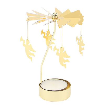 Eforcase Rotary Gold Angel Tea Lights Candle Holder - Spinning Romantic Candlestick Ornament for Wedding, Party, Christmas, Home Decoration