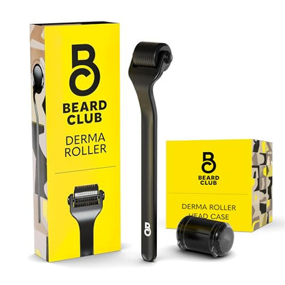 The Beard Club Derma Roller for Face, Body and Scalp - Microneedling for Men and Women with 540 Titanium Microneedles - Beard Roller & Micro Needling Scalp Hair - Black