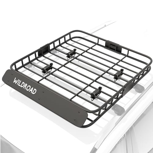WILDROAD Roof Rack Cargo Basket, Upgraded 4” Fence Car Roof Basket, 43"x 39"x 4" Universal Car Top Luggage Holder Carrier Basket Fits for SUV Truck Cars