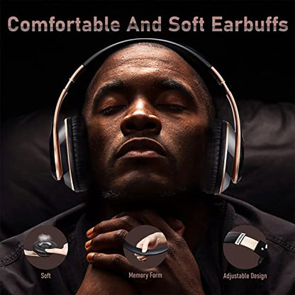 Falebare Bluetooth Headphones Over Ear, 6S Wireless Headphones Wired with 6 EQ Modes, 40 Hours Playtime Foldable HiFi Stereo Headset with Microphone, FM/TF for Cellphone/PC/Work (Black & Gold)