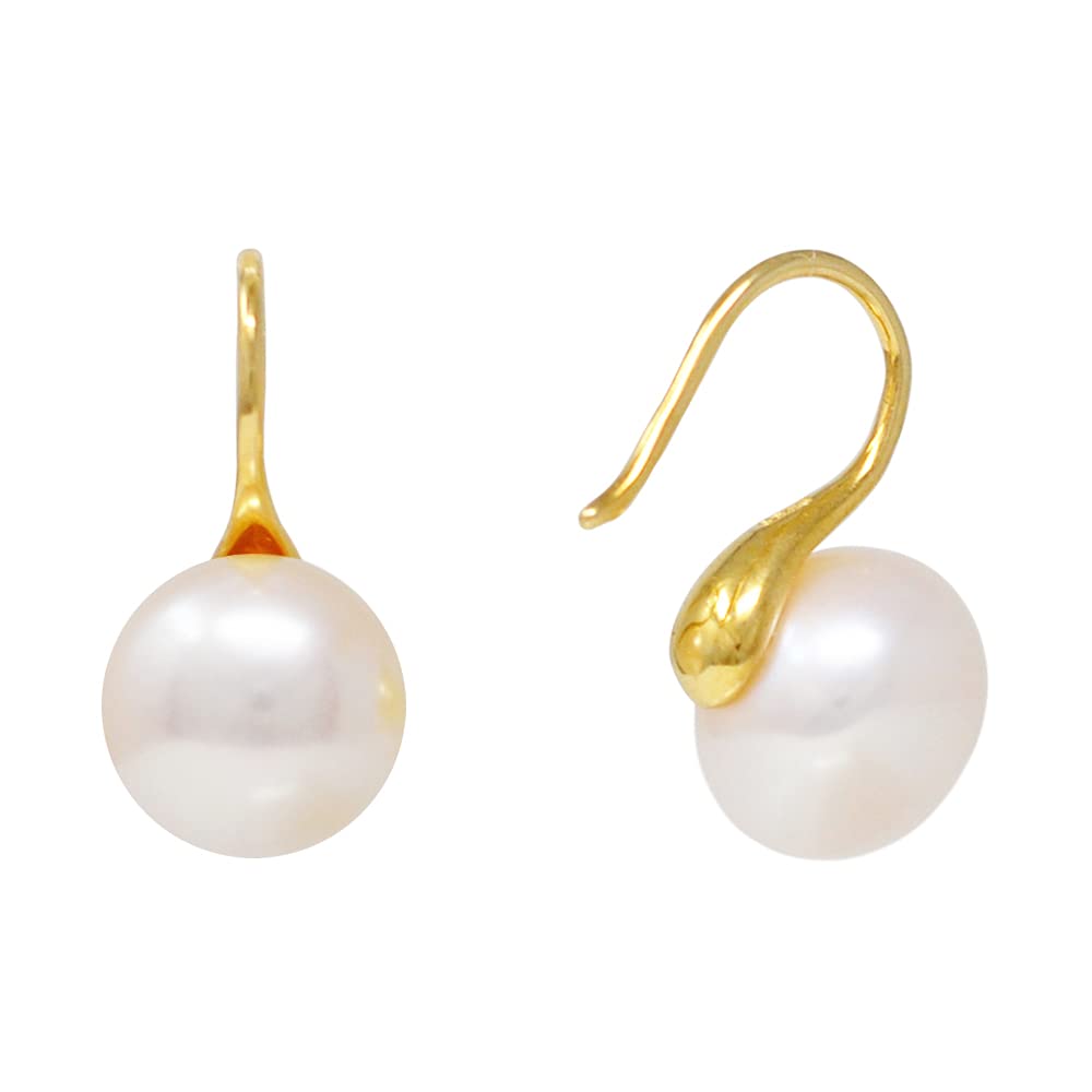Alevel 9-10mm Freshwater Cultured Pearl, 14K Gold Plated 925 Sterling Silver Dangle Hook Earrings, Women Gifts