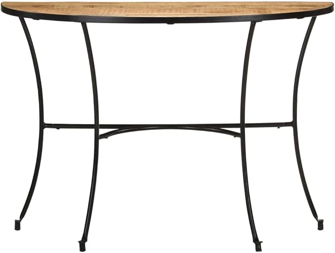 Half-Circle Solid Mango Wood Side Table 43.3"x15.7"x30.3" Natural Finish Narrow