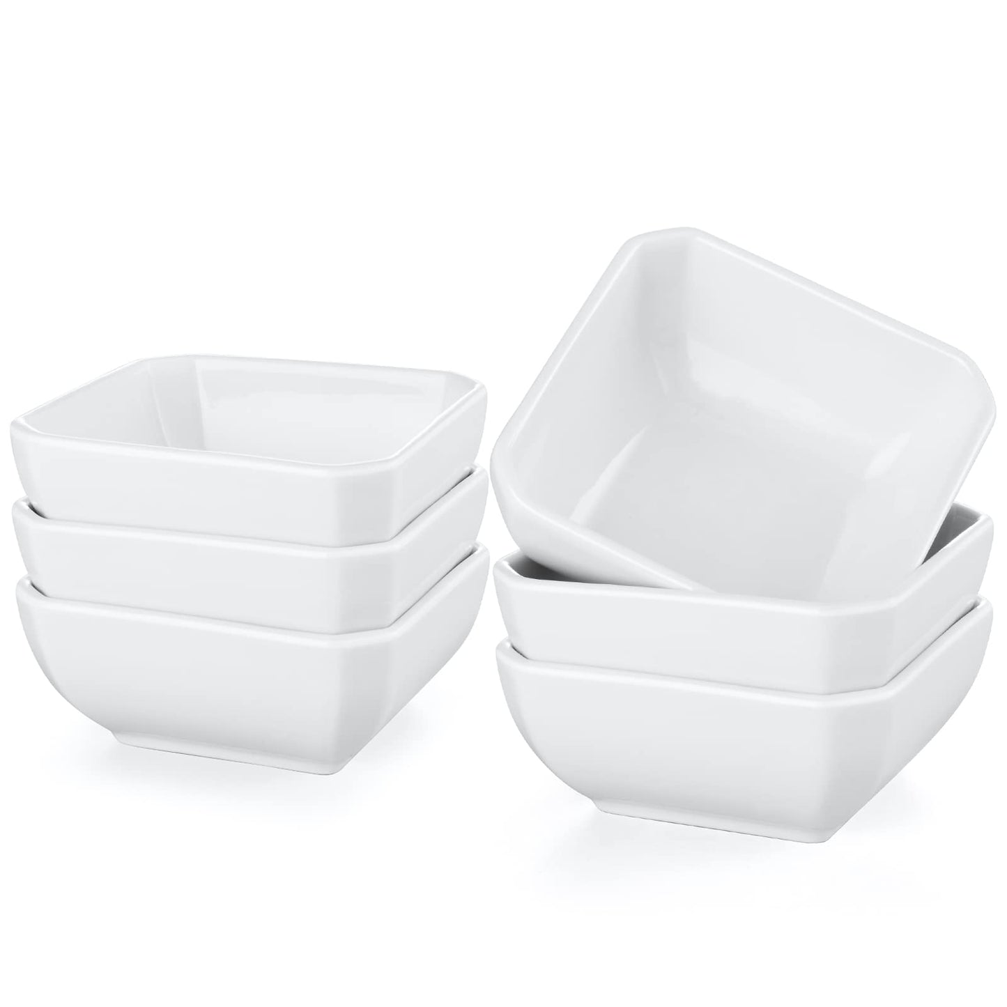 Yedio 3 Oz Square Dip Bowls Set of 6, White Ceramic Dipping Sauce Dishes, Mini Condiment Bowls for Soy Sauce, Sushi, BBQ, Ketchup, Vinegar, Party & Daily Use