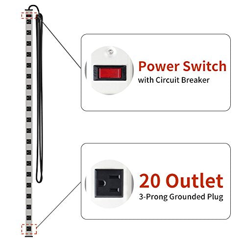 20 Outlet Heavy Duty Metal Socket Power Strip,15-Foot Long Extension Cord with Circuit Breaker. Mounting Brackets Included,Workshop/Industrial use,ETL Certified