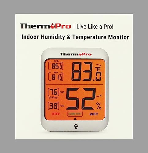 ThermoPro TP53 Hygrometer Digital Indoor Room Lab Greenhouse Thermometer Temperature Humidity Monitor Gauge Indicator for Nursery Home Office with Touch Backlight Amphibians Hygrometer