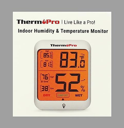ThermoPro TP53 Hygrometer Digital Indoor Room Lab Greenhouse Thermometer Temperature Humidity Monitor Gauge Indicator for Nursery Home Office with Touch Backlight Amphibians Hygrometer