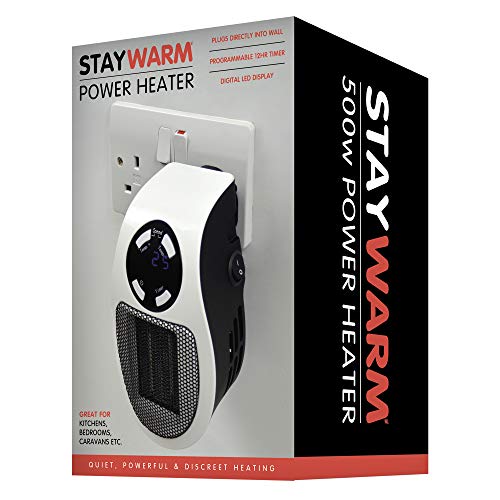 STAYWARM 500w Plugin Local (2m2) Power Heater / 2 Fan Speeds / 15 - 30C Temperature Control / 1-12 Hour Timer / Auto Shut Off - F2210WH