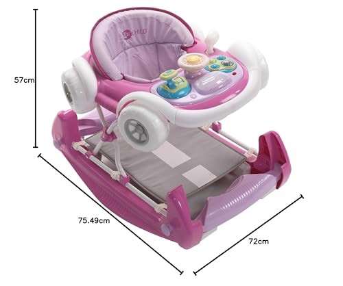 MyChild Coupe 2-in-1 Baby Walker Pink - Activity Centre Baby Walker - Easy compact fold Frame for Storage - 6 Months + Anti Fall Blocks for Extra Safety and 3 Height Adjustment