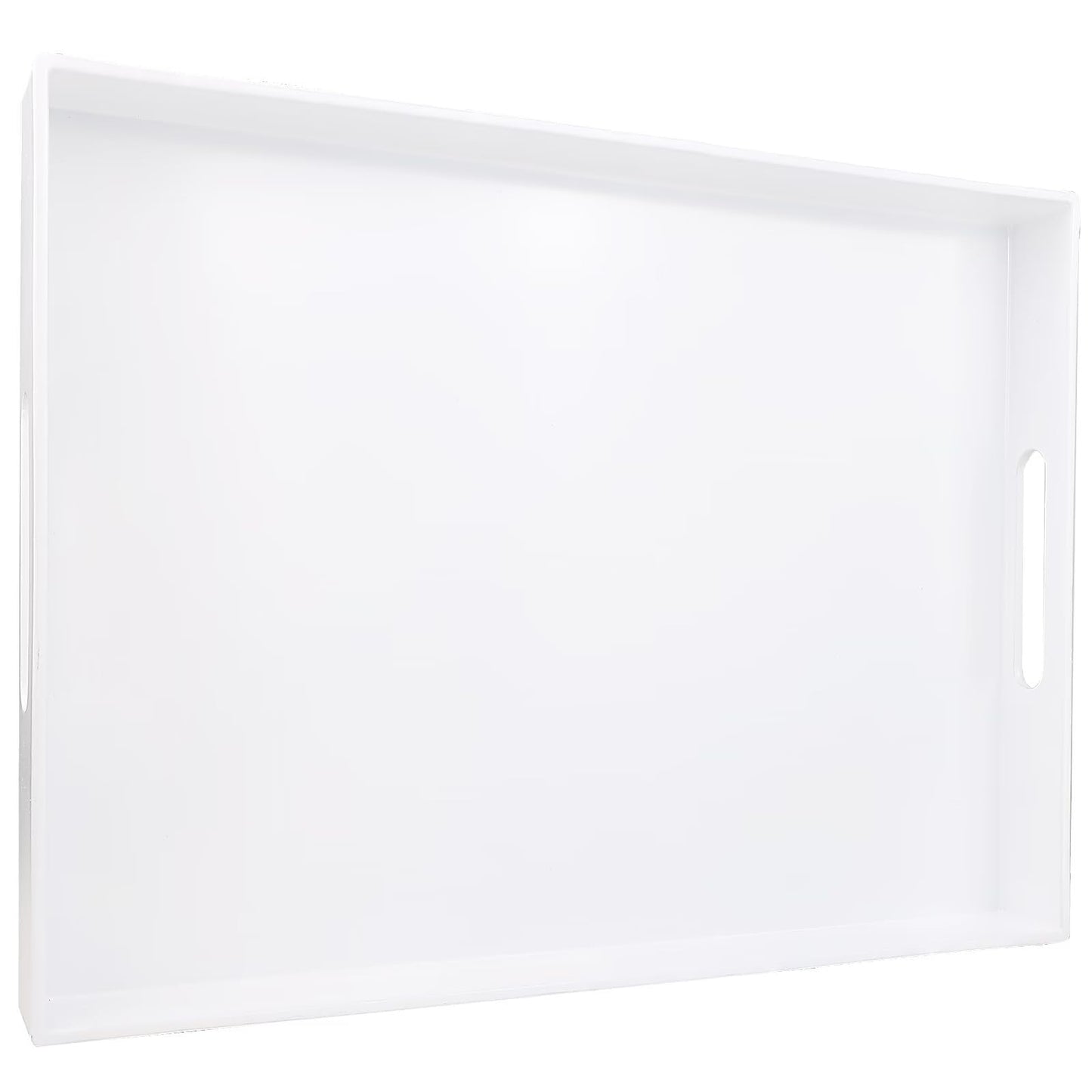 SforGUVA White Serving Tray for Coffee Table, Rectangular Plastic Decorative Tray with Handles for Entertaining, Outdoor Patio, Living Room, Ottoman, Bathroom Counter, 11.8”*15.7”*1.6”