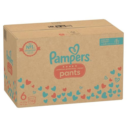 Pampers Premium Protection Nappy Pants Size 6, 132 Nappies, 14kg-19kg, Monthly Pack, With 360° Fit and Ultra-Soft Materials for Our Best Comfort & Protection