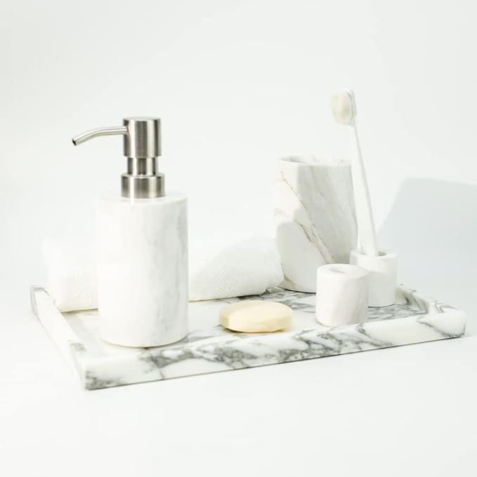 Real Luxurious Natural Marble Vanity Tray Genuine Marble Storage Tray