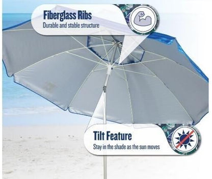 Tommy Bahama 8 ft Beach Umbrella with wind vent and sand anchor- Rich blue