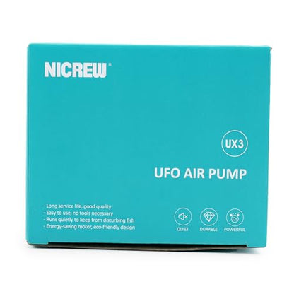 NICREW UFO Air Pump Aquarium for Fish Tank up to 150 L, Air Aerator Pump Ultra Silent, Oxygen Bubbler with Single Outlet, Accessories Included, 1.7W