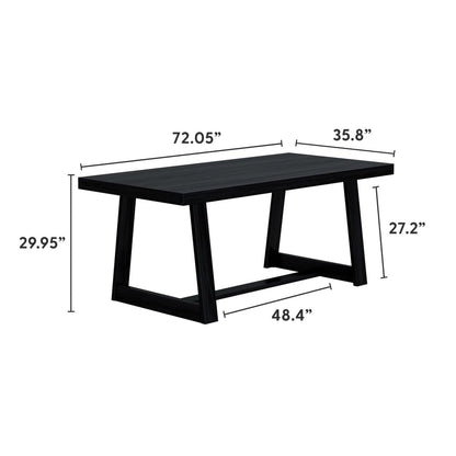Plank+Beam 72 Inch Farmhouse Dining Table, Solid Wood Rustic Kitchen Table, Large Wooden Rectangular Dinner Table for Dining Room, Home Office, Living Room Furniture, Easy Assembly, Black Wirebrush