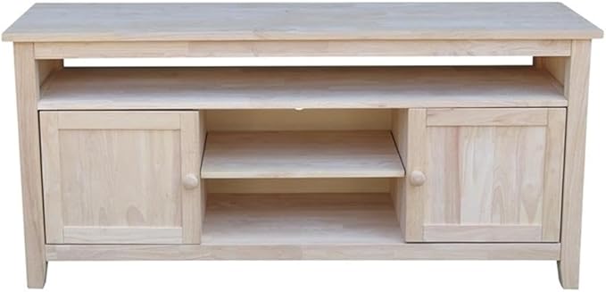 Entertainment TV Stand with 2 Doors Unfinished Solid Parawood 57"W x 18"D x 26"H