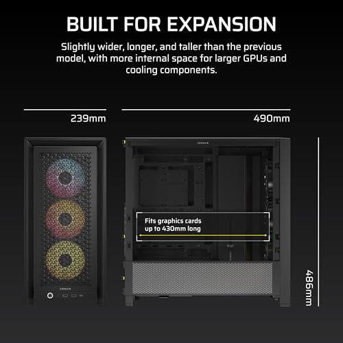 CORSAIR FRAME 4000D RS ARGB Modular Mid-Tower ATX PC Case – High Airflow, 3x Pre-Installed RS ARGB Fans, InfiniRail™ Fan Mounting System, ASUS BTF, MSI Project Zero, Gigabyte Project Stealth – Black