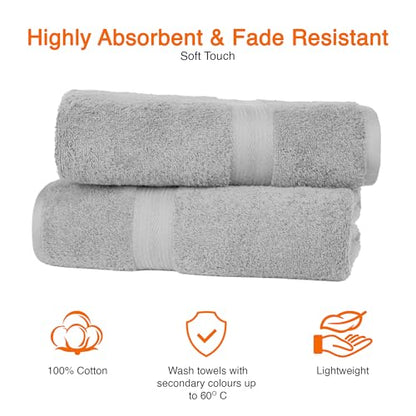 Amazon Basics 2 Bath towel for bathroom, Fade Resistant 100% Cotton Bath Towels, soft absorbent, 2-Pack (70x140 cm), Grey