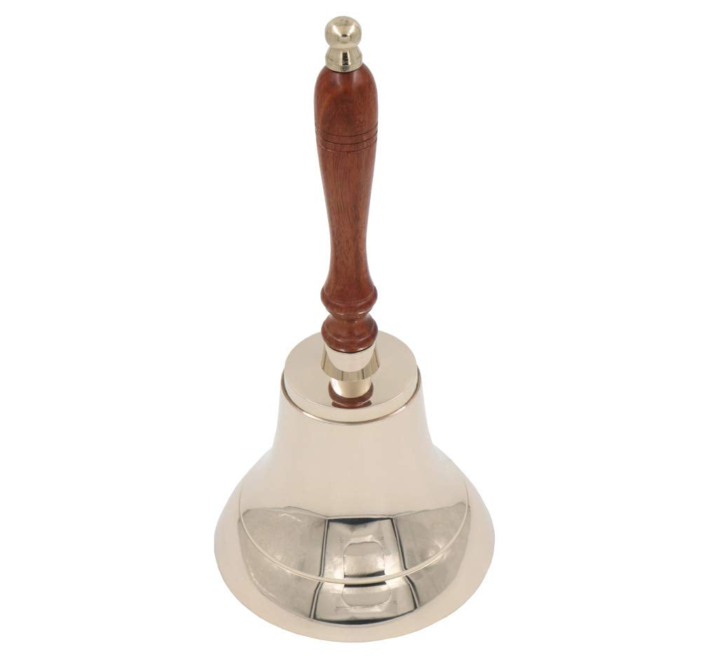Large & Heavy Solid Brass Loud Hand Call Bell for Weddings, Christmas, School 11"(H) 5"(D) Polished Brass By The Metal Magician