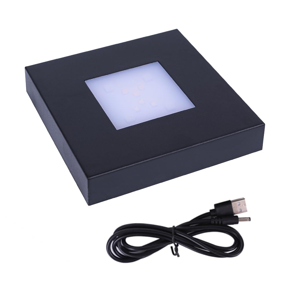 PHOSOK 4.33 inch LED Multimodal Multicolor Light Stand Base - Black Square Display Base for 3D Crystal Glass Art - USB/Battery Powered Crystal Stand