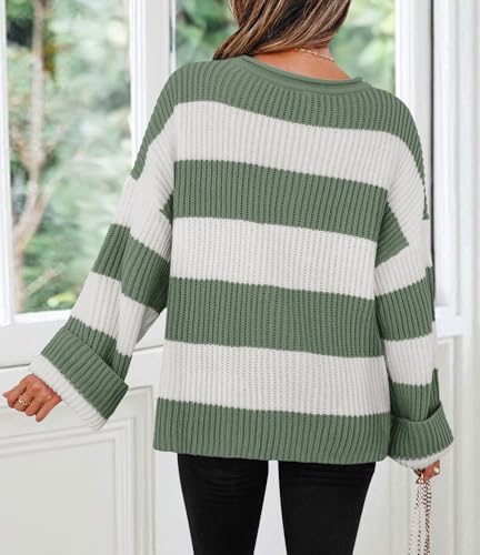 ZESICA Women's 2025 Fall Long Sleeve Oversized Striped Color Block Comfy Loose Crew Neck Knitted Pullover Sweater