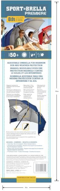 Sport-Brella Premiere UPF 50+ Umbrella Shelter for Sun and Rain Protection (8-Foot, Blue)