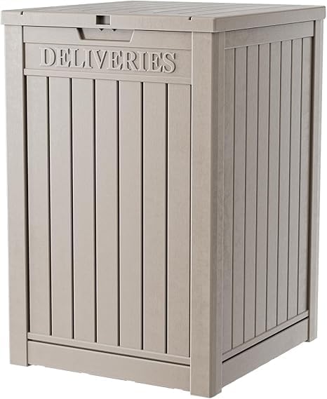 DRATO 48 Gallon Package Delivery Box, Large Lockable Storage Box, Double-Wall Resin Outdoor Package Delivery and Waterproof Deck Box for Porch, Patios（ Grey，48 Gallon）
