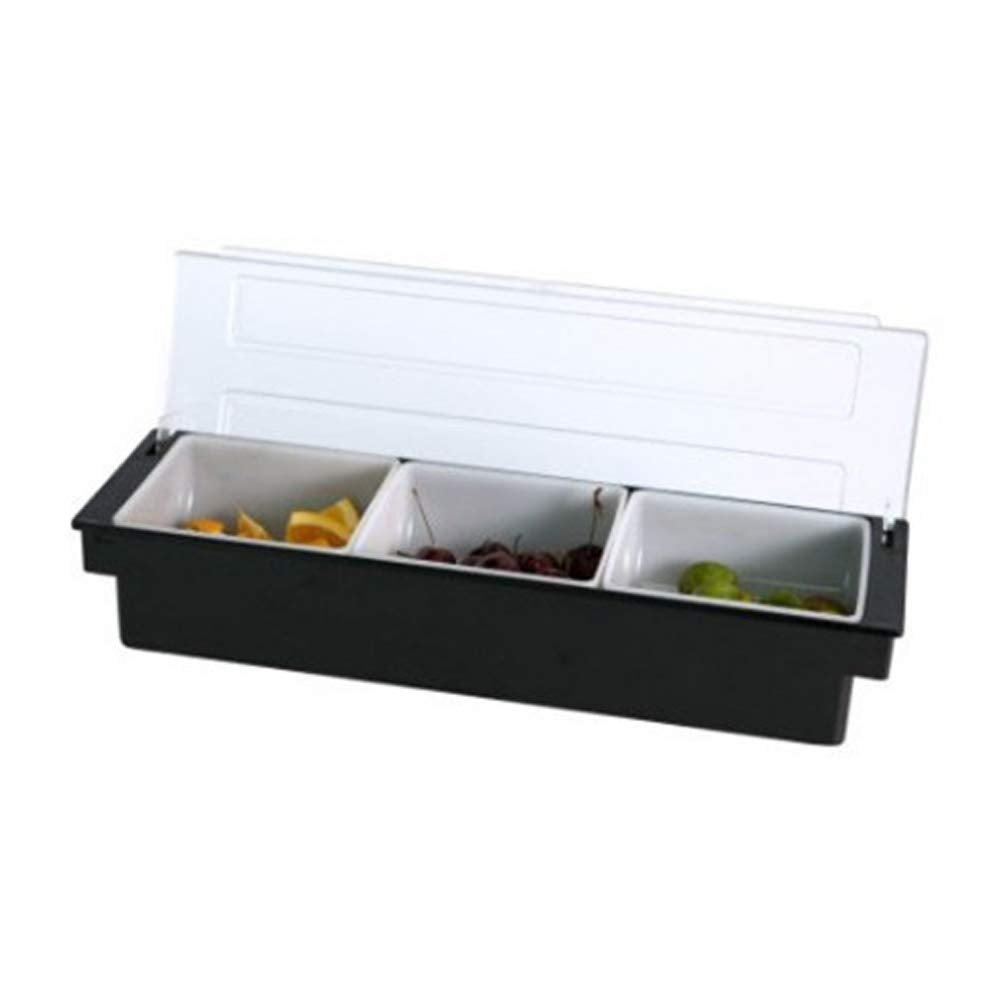 FEOOWV Fruit Veggie Condiment Caddy with Lid, 3 Compartment Plastic Dispenser Tray for Catering Dips Toppings, Serving Taco, Ice Cream, Fruit, & Salad Bar Garnish Organizer for Restaurant Supplies