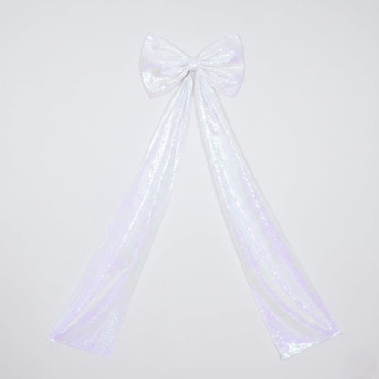 PartyDelight Large Christmas Tree Topper Bow White Iridescent Sequin 16x47 Inchs Big Decorations Bow for Window Wall Home Room Party Xmas Decoration