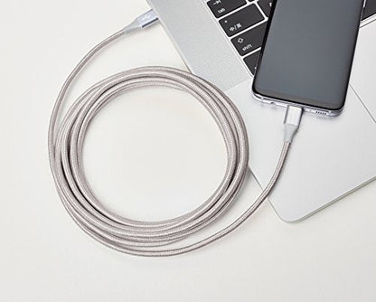 Amazon Basics USB-C to USB-C 2.0 Fast Charger Cable, Nylon Braided Cord, 480Mbps Speed, USB-IF Certified, for Apple iPhone 16/15, iPad, Samsung Galaxy, Tablets, Laptops, 10 Foot, Silver
