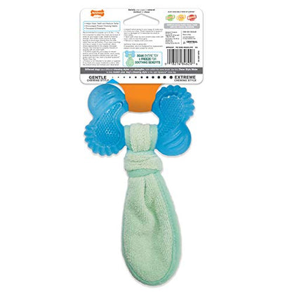 Nylabone Puppy Teething Chew Toy Freezer Bone with Soothing Cloth, Peanut Butter Flavour, S, for Puppies Up to 11 kg