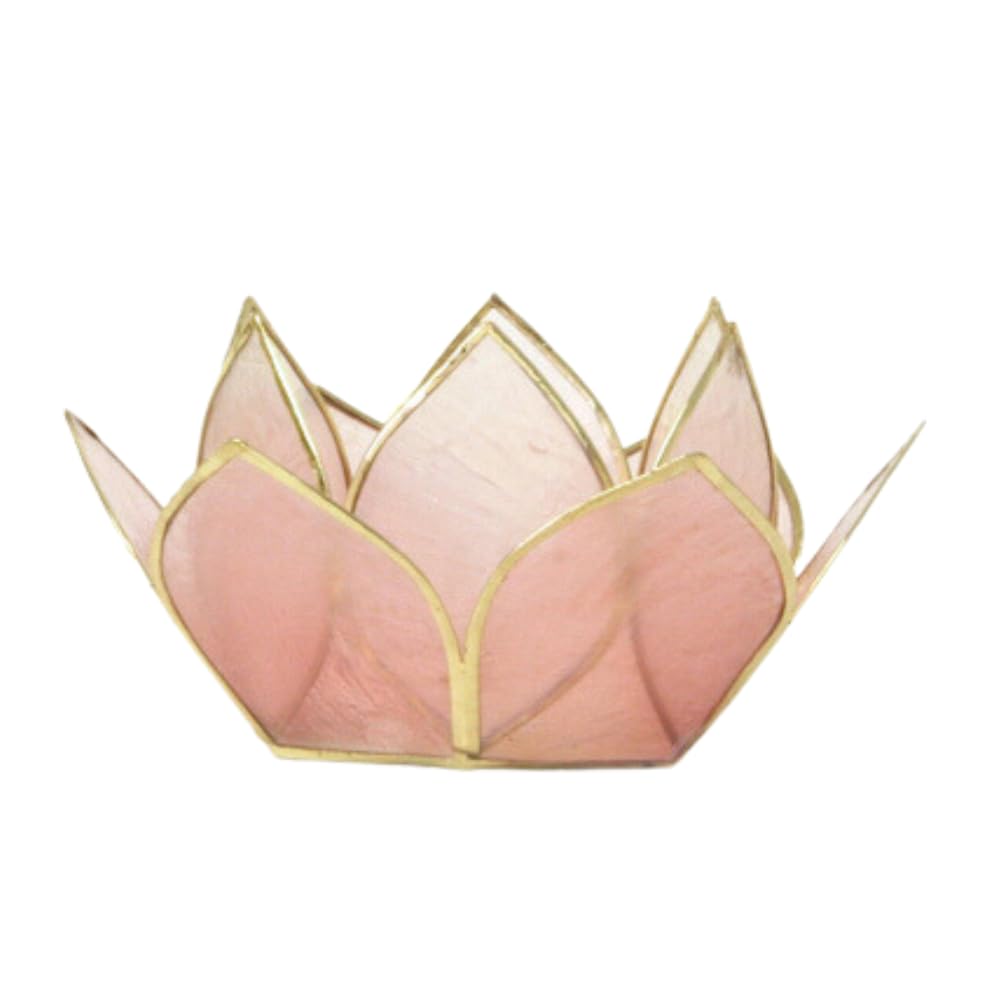 Om Gallery Mini Gemstone Lotus Tealight Holder - Handcrafted Capiz Shell Design for Soft Glow, Elegant Home & Table Decor, Wedding Centerpiece, Votive Candle Styling & Thoughtful Gifting - Rose Quartz
