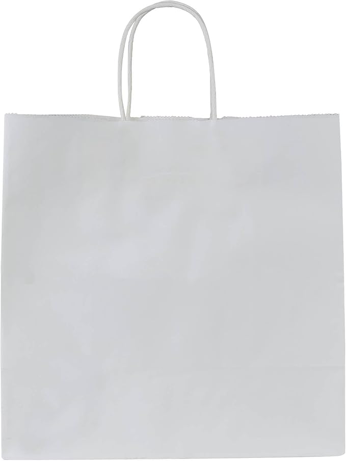 PAICUIKE 50 Pcs White Kraft Paper Bags with Handles, 11x6x11 Inch Shopping Gift Bags for Valentine’s Day, Retail, Parties, Weddings, Birthdays, Gift Packaging