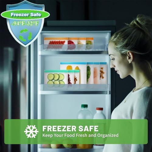 12 Pack Reusable Ziplock Bags Silicone Bags Storage Reusable Sandwich Bags Freezable Snack Bag for Storing Meat Lunch Fruit Veggies Snack Make-up(4 Small + 4 Medium+ 4 Large)