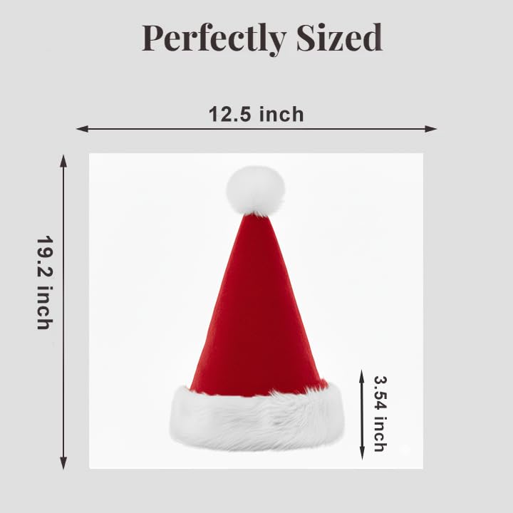 COOLJOY 6 Pack Plush Santa Hat, Traditional Red and White Plush Christmas Santa Hat for Christmas Party, Adult Size