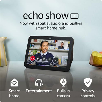 Echo Show 8 (Newest gen) | HD smart touchscreen with spatial audio, smart home hub and Alexa | Charcoal
