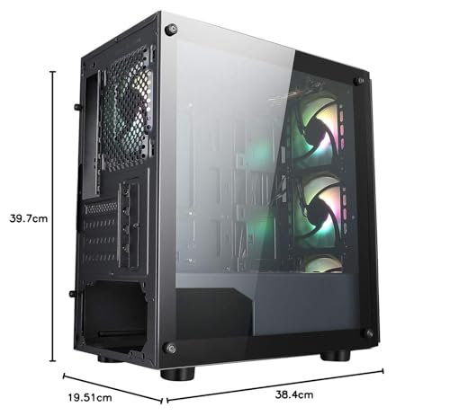 CiT Flash ARGB PC Gaming Case, Micro-ATX, 4 x 120mm ARGB Rainbow Fans Included, Tempered Glass, LED Button, 8 Fan Support, Water-Cooling Ready | Black