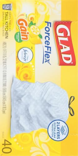 Glad ForceFlex Trash Bags 13 Gallon Gain Lemon Zest | Tall Kitchen | Drawstring