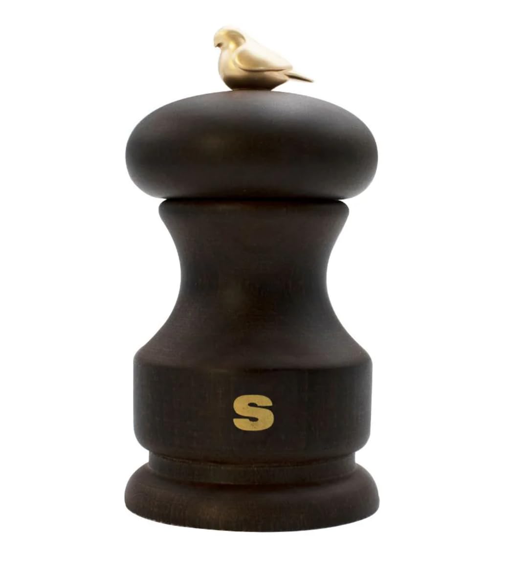 Bisetti Bird Walnut Stained Beechwood Salt Mill With Adjustable Ceramic Grinder, 11 cm / 4.33 Inch, Made in Italy