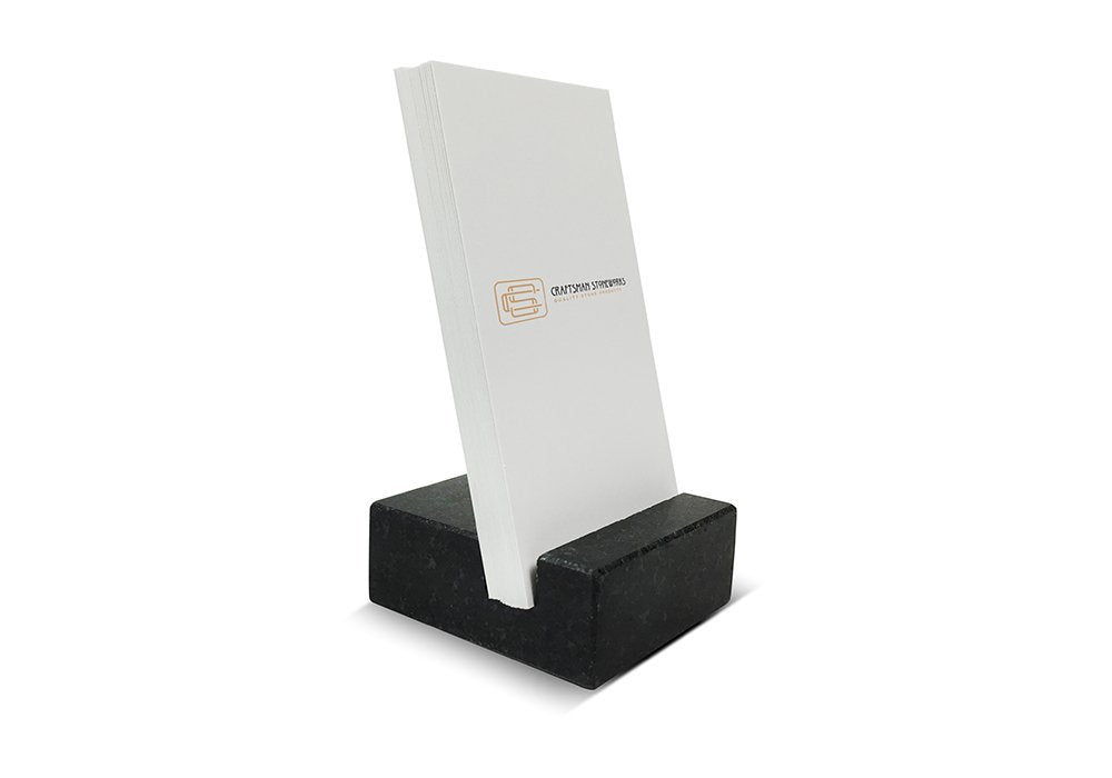 Vertical Business Card Holder for Desk - Black Granite Visiting Card Holder - Holds up to 20 Cards - Desktop Business Card Stand for Home & Office - Elegant & Luxurious Office Desk Accessories