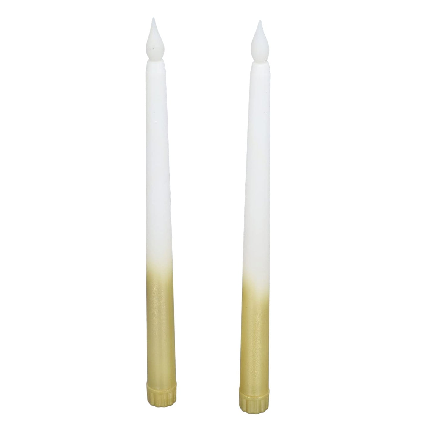 Flameless Taper Candles, 2 Pcs Battery Operated Realistic LED Taper Candles with Flickering Warm Yellow Flame Dripless Electric Decorative Led Candles for Home, Christmas, Wedding(half spray gold)