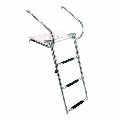 Mojiate Universal Inboard/Outboard Swimming Ladder with Fiberglass Platform, Telescopic Boat Ladder with 2 Handrails, Extendable Folding Stepladder for Marine, Ship, Yacht and More (3 - Step)